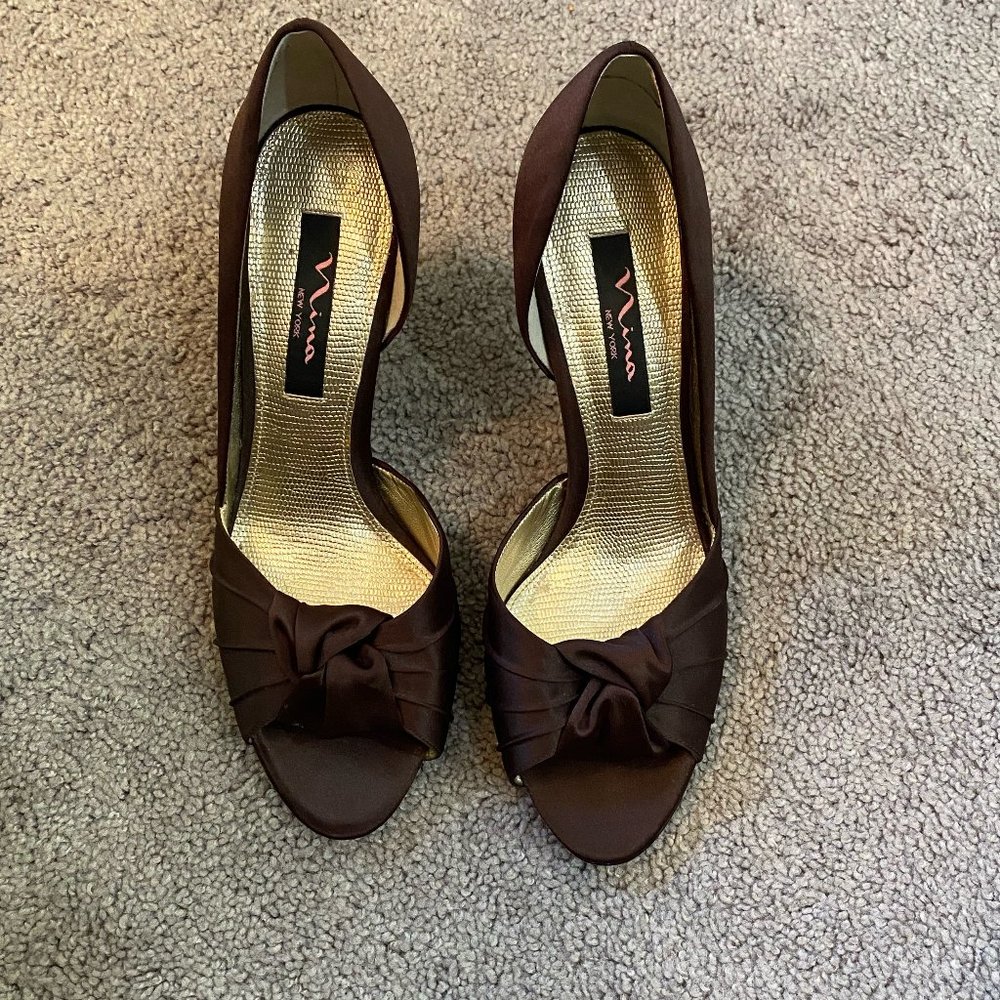 Nina Chocolate Brown Satin High Heel Pump
